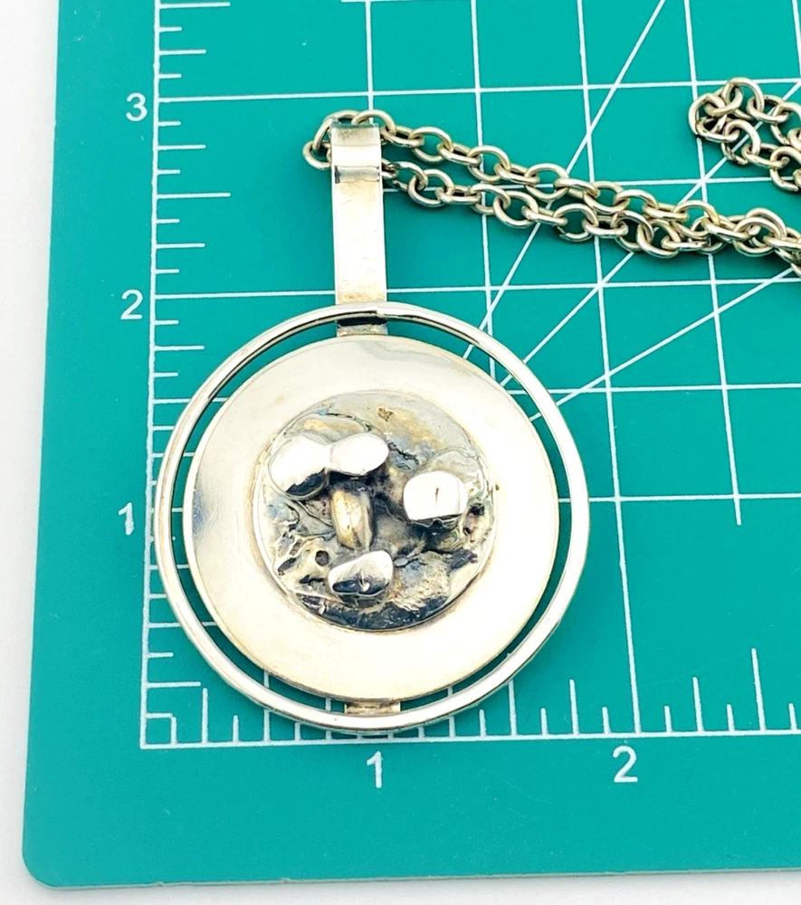 vintage dansk smykkekunst brutalist pendant necklace denmark silver tone