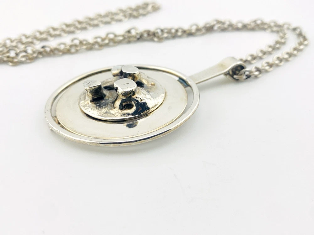 vintage dansk smykkekunst brutalist pendant necklace denmark silver tone