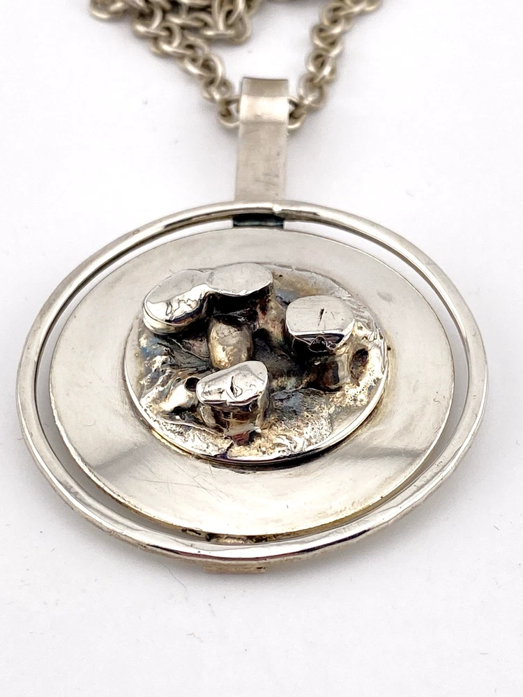 vintage dansk smykkekunst brutalist pendant necklace denmark silver tone