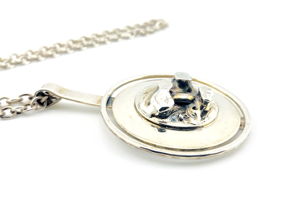 vintage dansk smykkekunst brutalist pendant necklace denmark silver tone