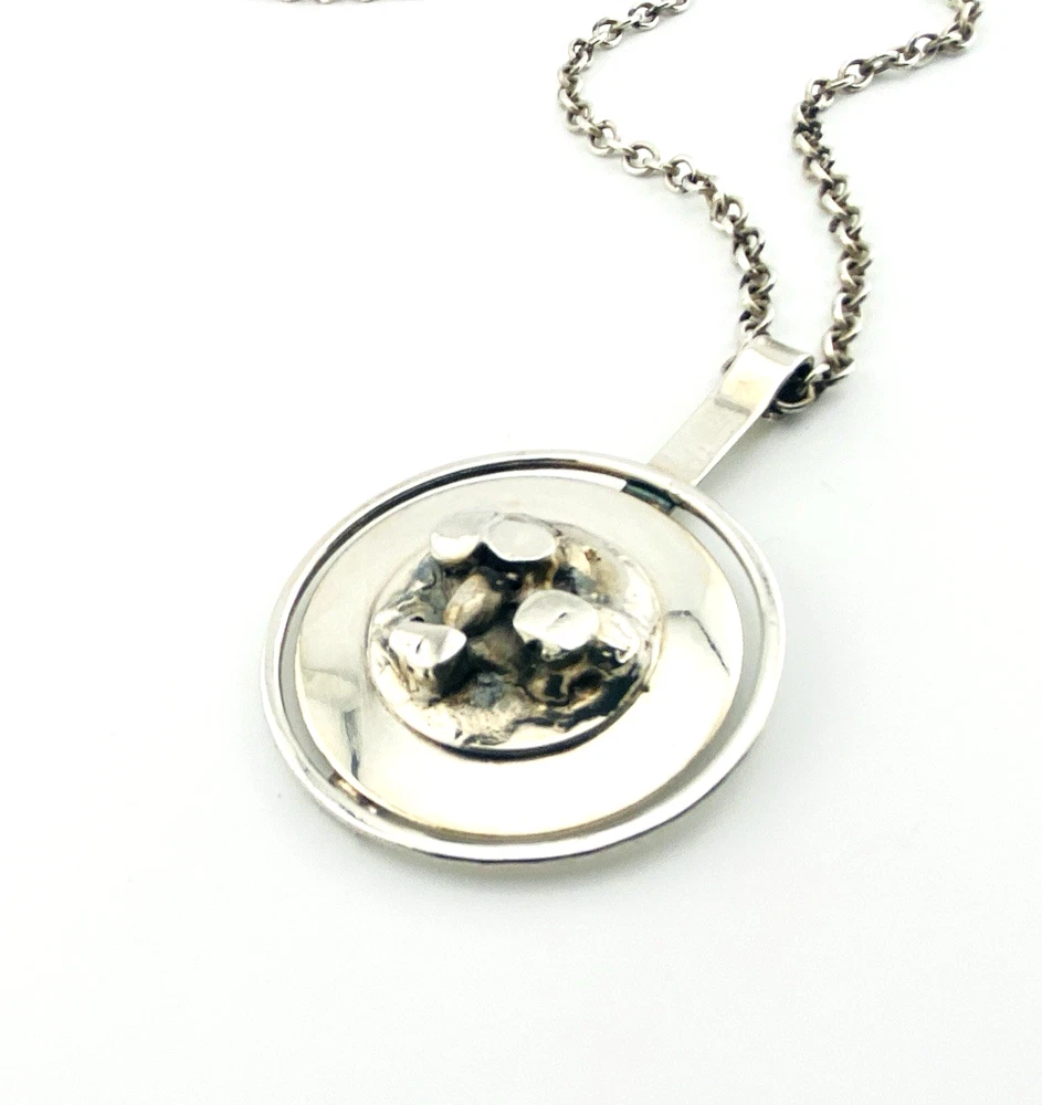 vintage dansk smykkekunst brutalist pendant necklace denmark silver tone