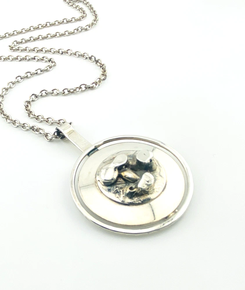 vintage dansk smykkekunst brutalist pendant necklace denmark silver tone