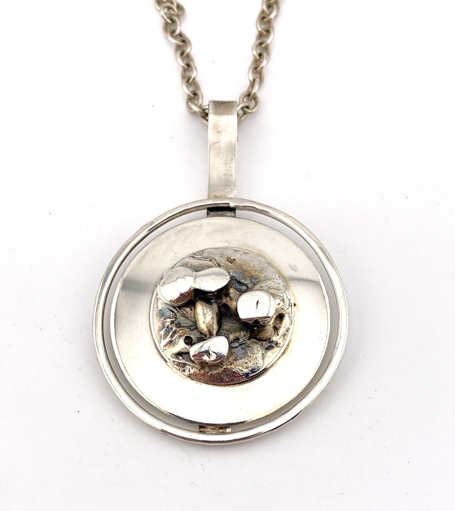 vintage dansk smykkekunst brutalist pendant necklace denmark silver tone