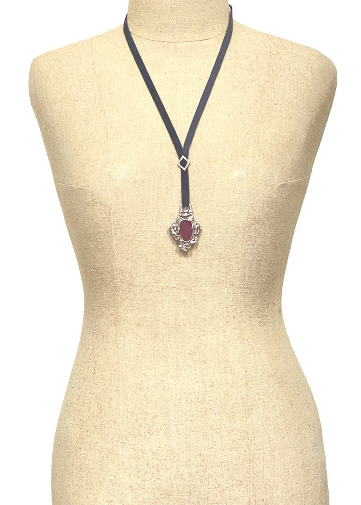 Elias fine pewter art nouveau pendant necklace with velvet ribbon and adjustable slide