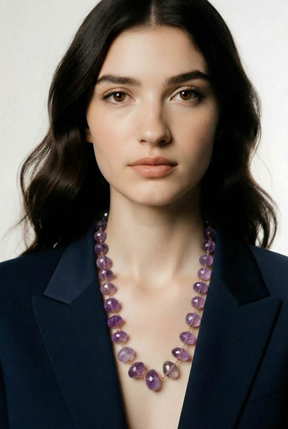 Faceted amethyst bead necklace with rose gold filled wire wrapped stones one of a kind artist signed 20 inch