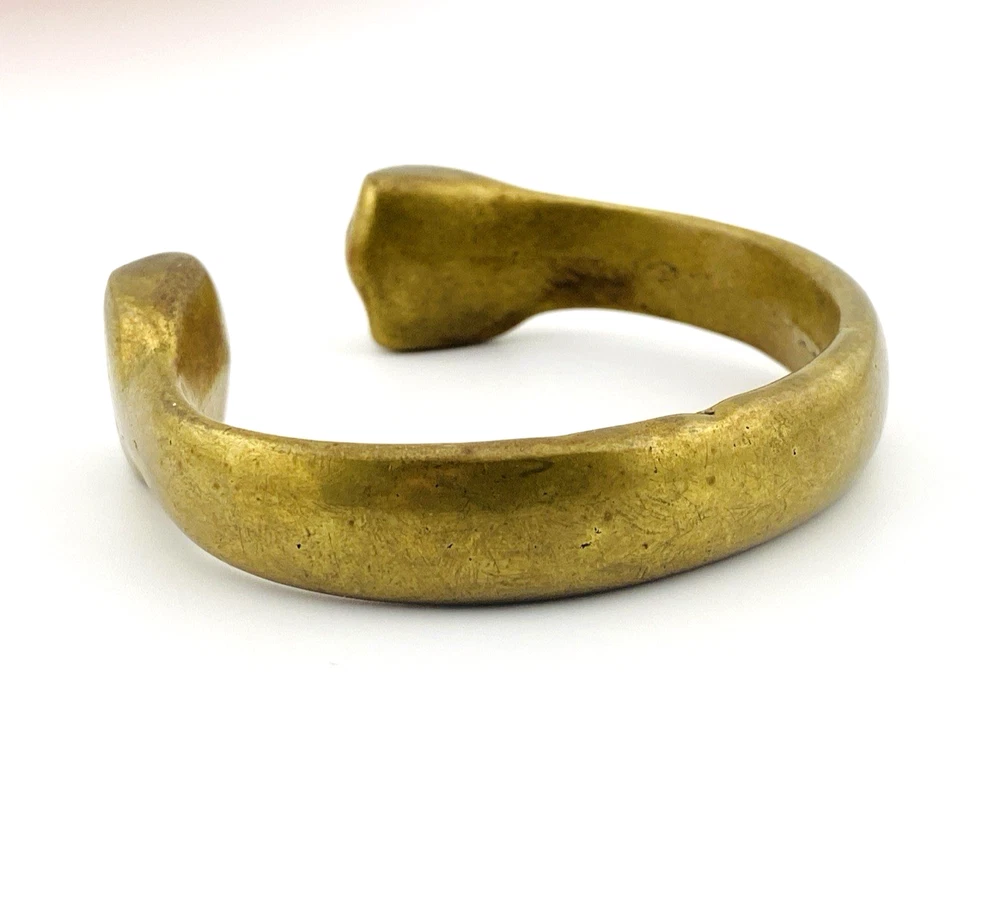 vintage brutalist brass cuff bracelet sculptural heavy modernist