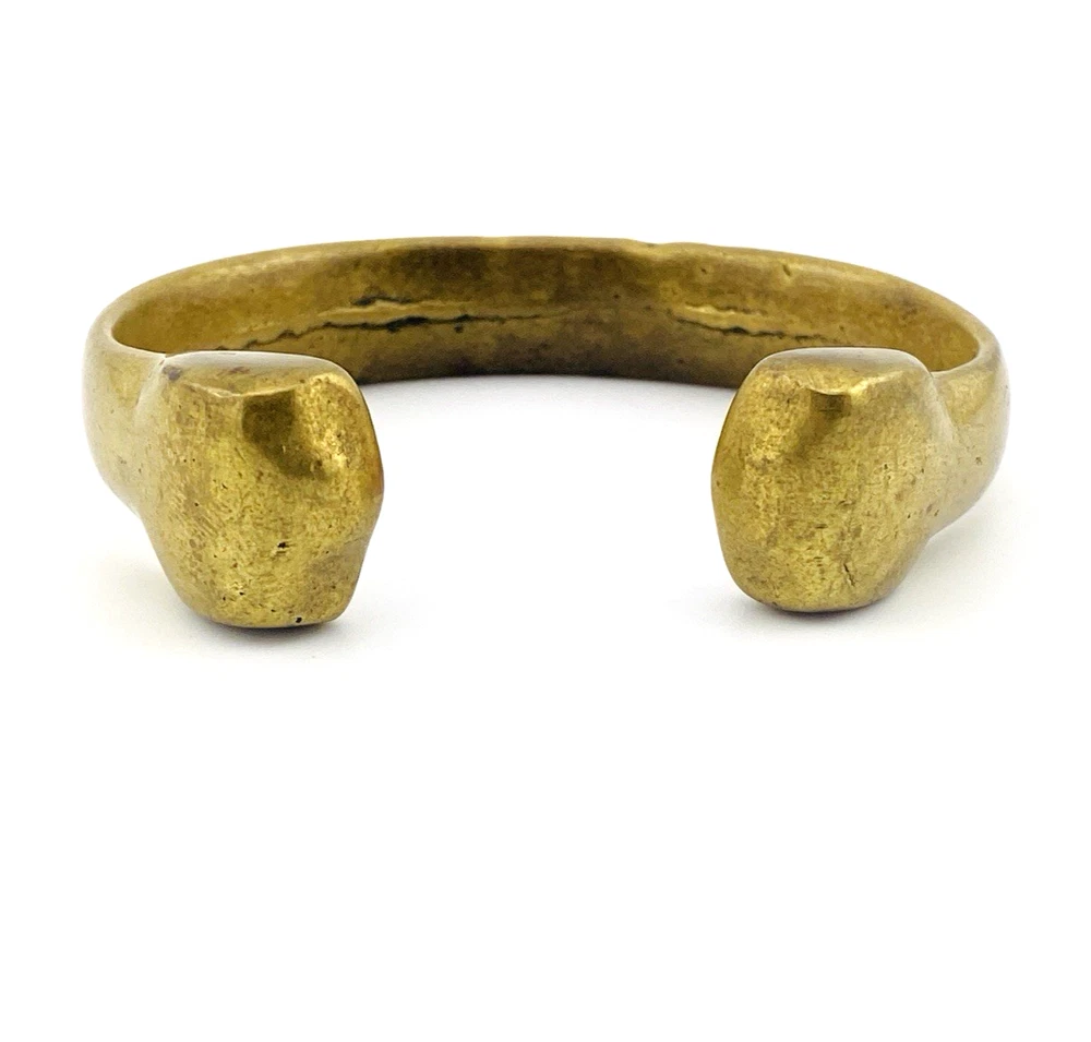vintage brutalist brass cuff bracelet sculptural heavy modernist