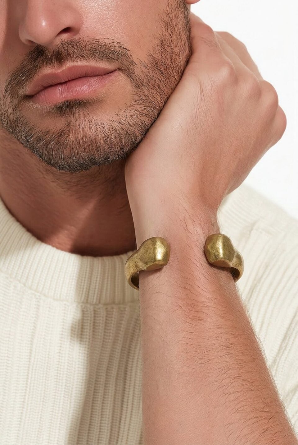 vintage brutalist brass cuff bracelet sculptural heavy modernist