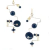 Modernist geometric dangle earrings in gold filled wire with black glass beads sculptural design