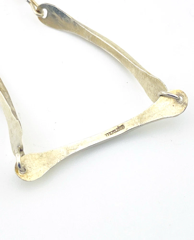Modernist sterling silver bracelet with hammered long links minimalist unisex 8 inch