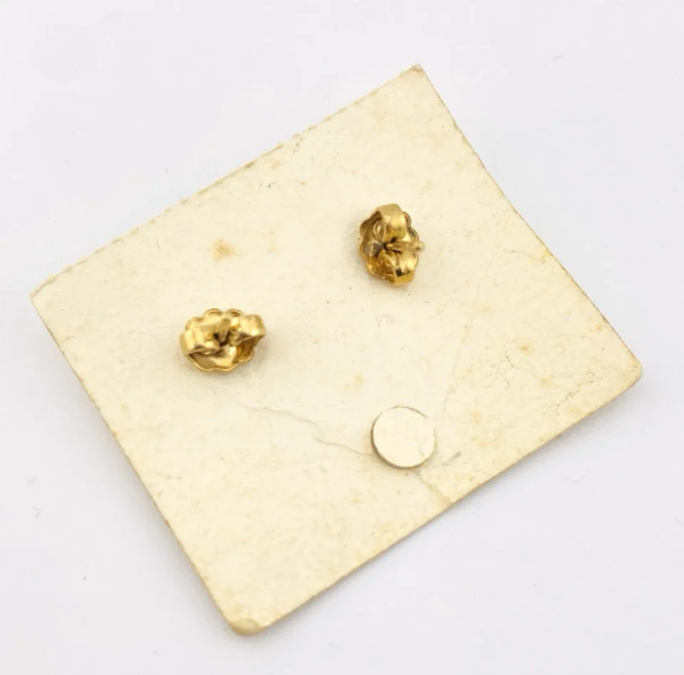 Nephrite Jade Stud Earrings Karatclad Gold Tone On Original Card showing butterfly closure