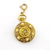 Vintage pocket watch charm pendant gold plated faux pearl turquoise cabochon figural
