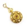 Vintage pocket watch charm pendant gold plated faux pearl turquoise cabochon figural