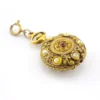 Vintage pocket watch charm pendant gold plated faux pearl turquoise cabochon figural