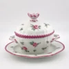 richard ginori mustard pot condiment server pink rose porcelain italy 1950s tray