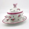 richard ginori mustard pot condiment server pink rose porcelain italy 1950s tray