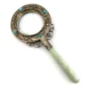 vintage chinese export magnifying glass green stone handle turquoise accents decorative lens