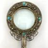 vintage chinese export magnifying glass green stone handle turquoise accents decorative lens