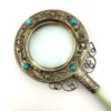 vintage chinese export magnifying glass green stone handle turquoise accents decorative lens