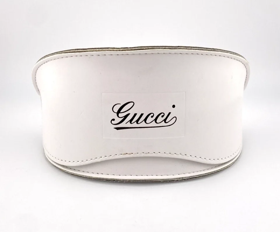 Gucci Eyeglass Case White Clamshell Script Logo GG Lined Authentic