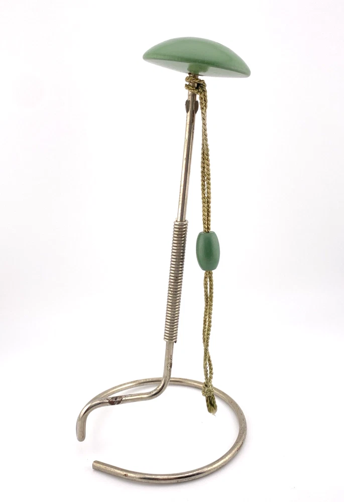 Vintage Mid Century Hat Stand Tabletop Green Wood Metal Display 9.5 In