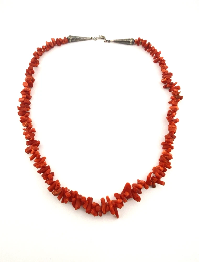 Vintage Branch Coral Necklace Sterling Silver Graduated Beads