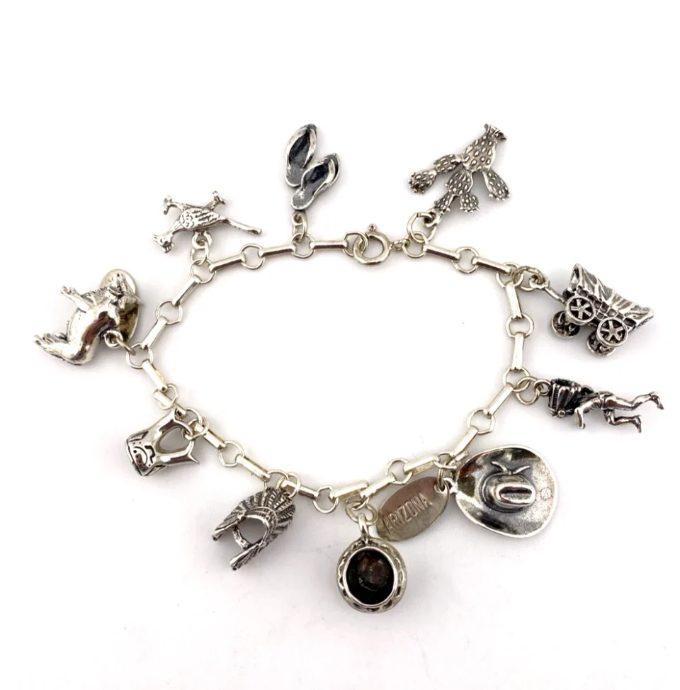 vintage arizona sterling silver charm bracelet figural charms southwestern