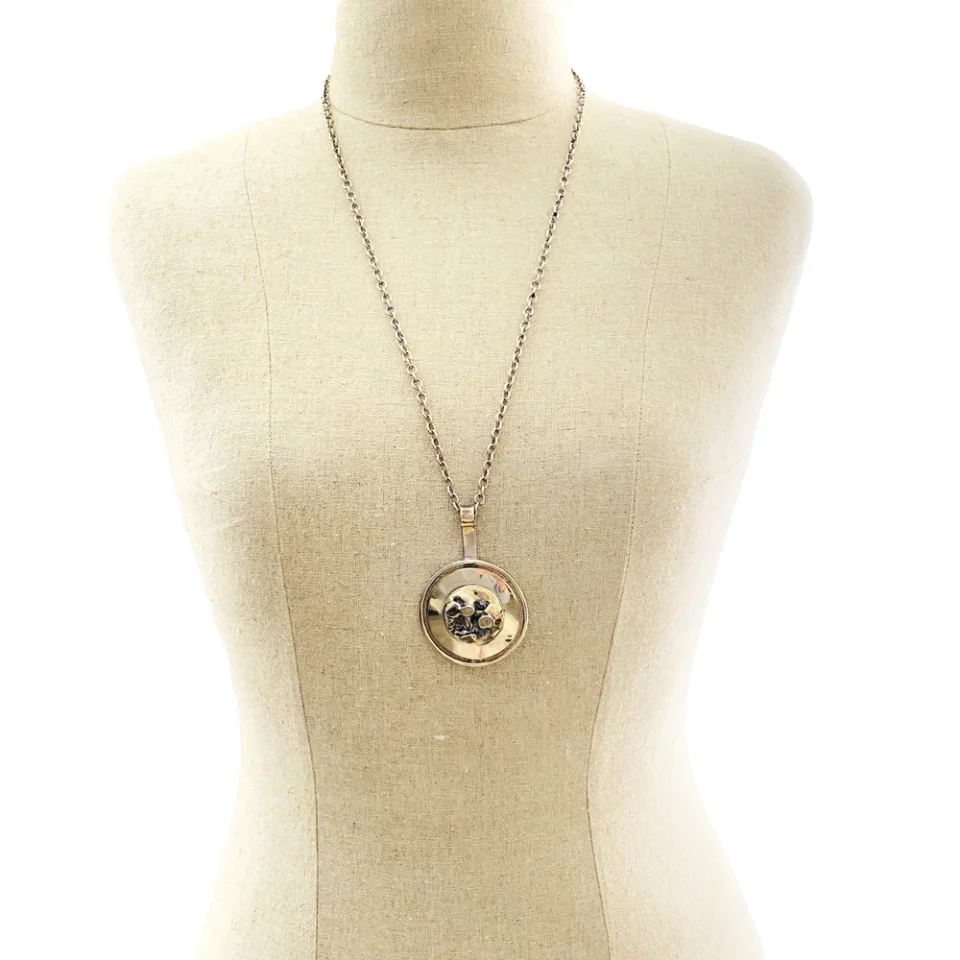vintage dansk smykkekunst brutalist pendant necklace denmark silver tone