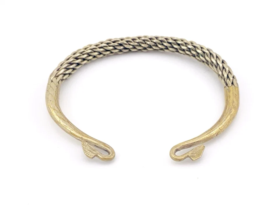 Hill Tribe Woven Metal Torque Bracelet Vintage Braided Cuff