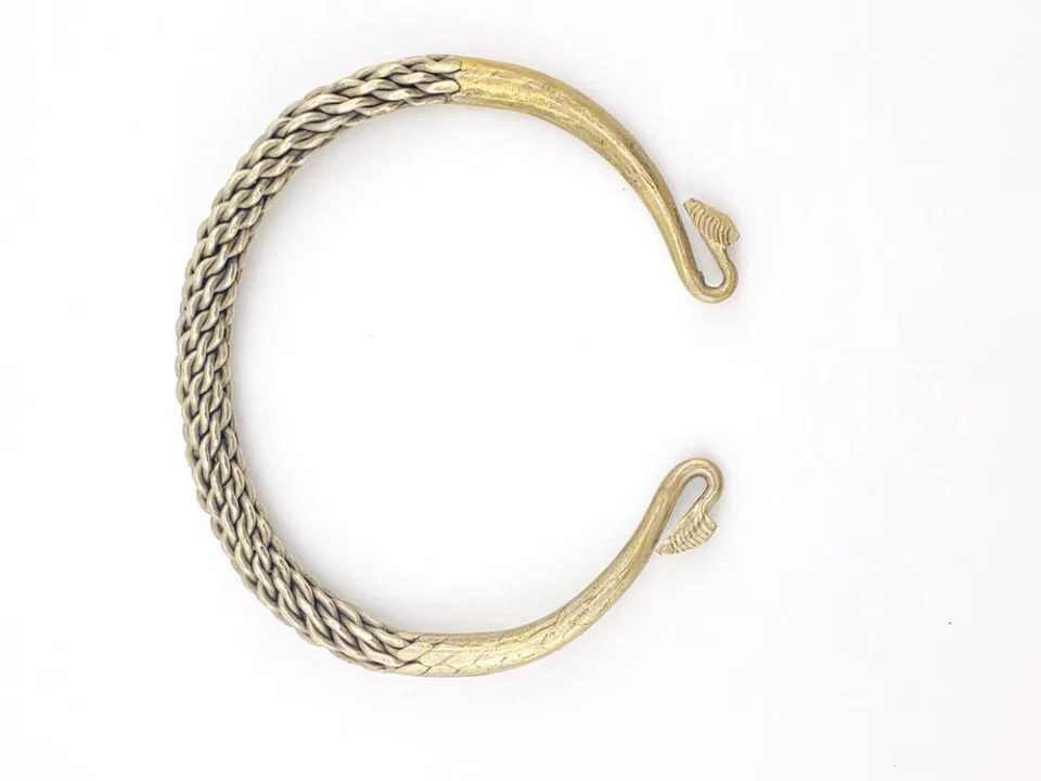 vintage hill tribe woven metal torque bracelet braided cuff adjustable