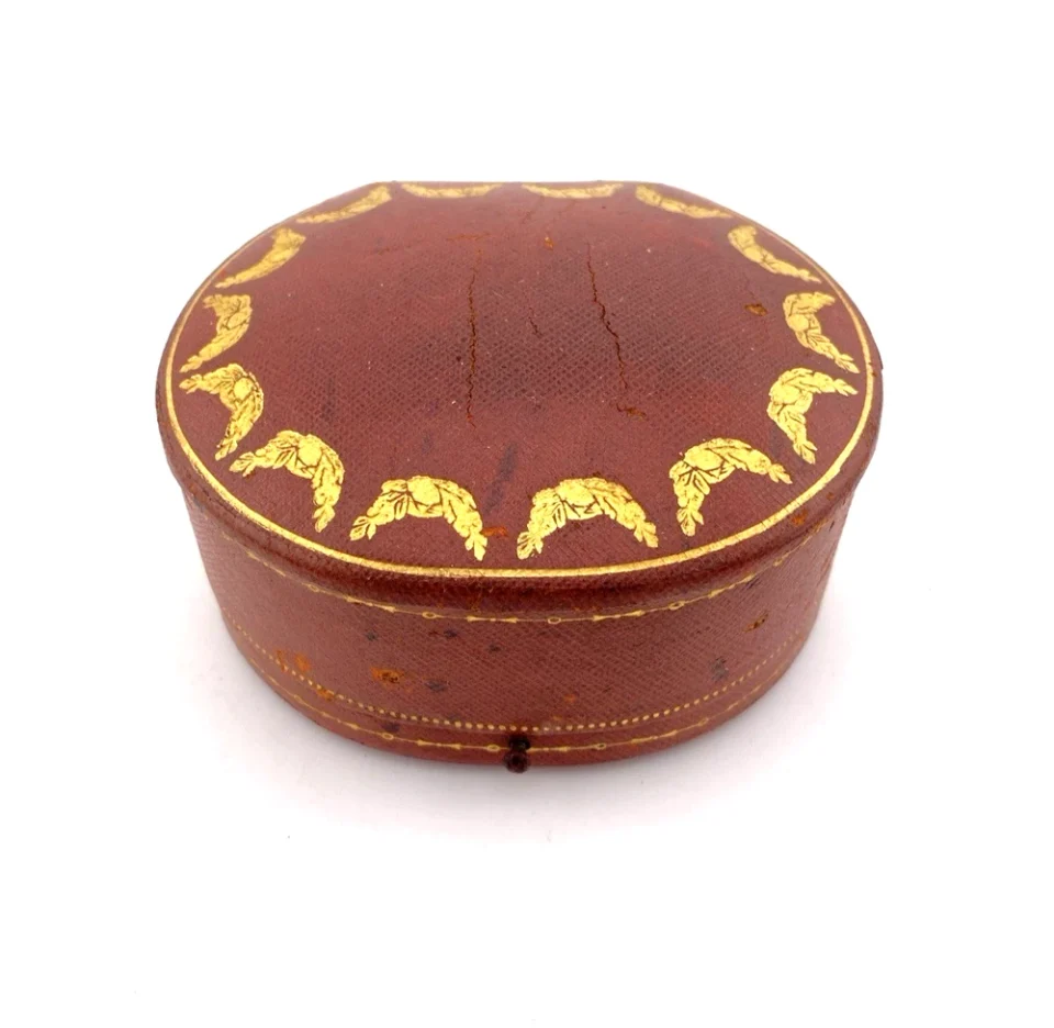 Antique Cartier Jewelry Presentation Box Early Tooled Leather Garland Case