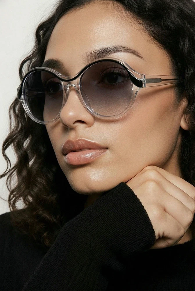 Balenciaga BAL0103 S Clear Black Round Sunglasses With Case