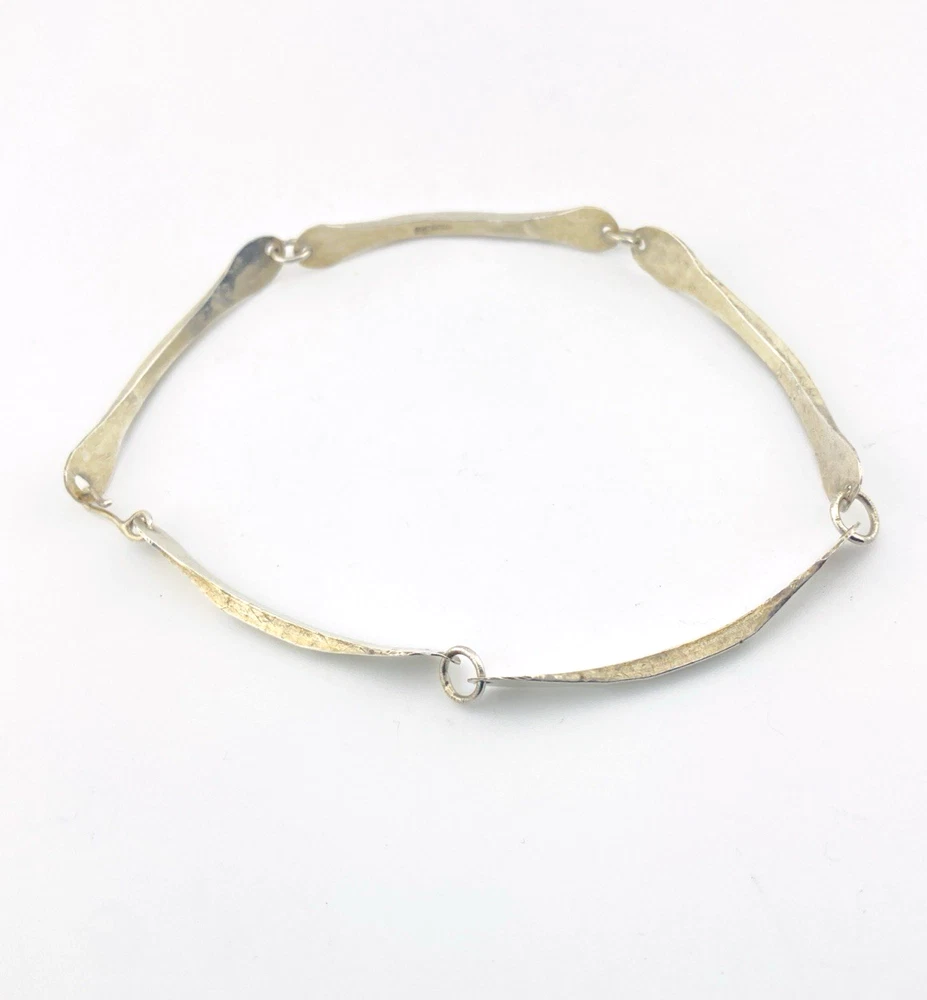 Modernist sterling silver bracelet with hammered long links minimalist unisex 8 inch