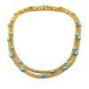 Vintage gold tone mesh necklace with simulated turquoise cabochons double strand 1970s