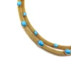 Vintage gold tone mesh necklace with simulated turquoise cabochons double strand 1970s