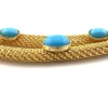 Vintage gold tone mesh necklace with simulated turquoise cabochons double strand 1970s