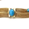 Vintage gold tone mesh necklace with simulated turquoise cabochons double strand 1970s