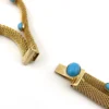 Vintage gold tone mesh necklace with simulated turquoise cabochons double strand 1970s