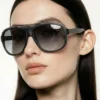 Yves Saint Laurent YSL 2345/S oversized wrap sunglasses matte black frame tortoise inset 59mm