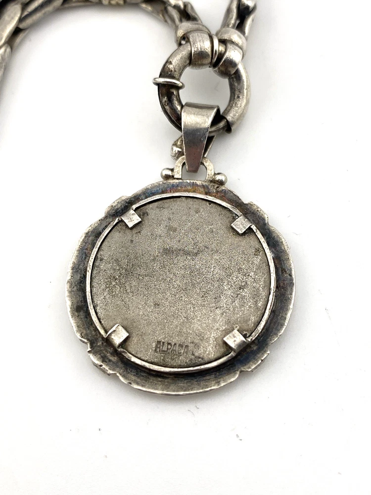 vintage st george coin pendant necklace alpaca silver tone chain
