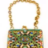 Vintage champleve enamel purse with chainmaille fringe and kisslock clasp