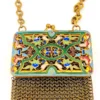 Vintage champleve enamel purse with chainmaille fringe and kisslock clasp