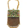 Vintage champleve enamel purse with chainmaille fringe and kisslock clasp