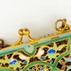 Vintage champleve enamel purse with chainmaille fringe and kisslock clasp