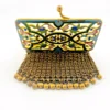 Vintage champleve enamel purse with chainmaille fringe and kisslock clasp