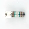 Vintage missile shaped pendant silver tone with green and white enamel striped novelty charm