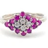 Vintage ruby cluster ring in sterling silver with diamond shaped setting and clear spinel accents size 6
