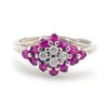 Vintage ruby cluster ring in sterling silver with diamond shaped setting and clear spinel accents size 6