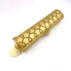 Vintage Speidel Golden Chord watch band box with textured beige plastic and gold accents from the 1950s