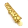 Vintage Speidel Golden Chord watch band box with textured beige plastic and gold accents from the 1950s